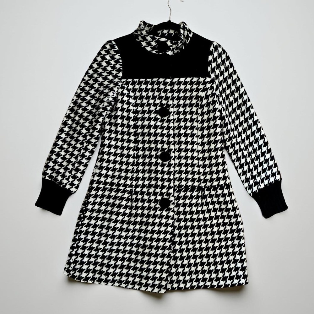 Vintage Style Lux Black and White Houndstooth Drop Waist Pea Coat